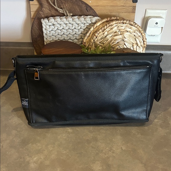 The Nappy Society Vegan Leather Pram Caddy Black/Gunmetal Stroller Bag Organizer - Picture 7 of 11